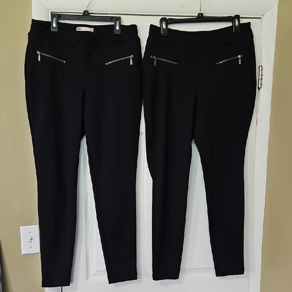 SO Black Skinny Pants with Zipper Accents Ponte Pants 2 Available Junior's Large